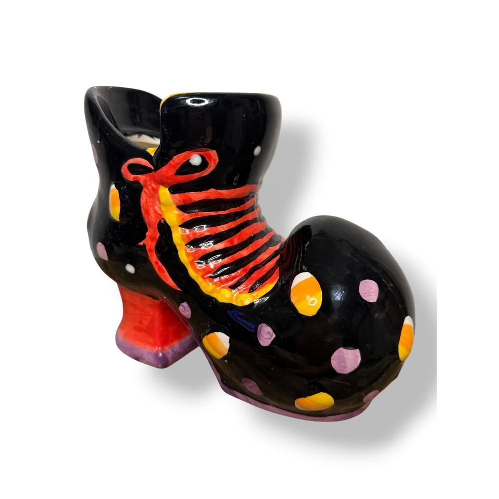 Vintage Cresent Enterprises Halloween Ceramic Witches Shoe Decorative Jar 90s